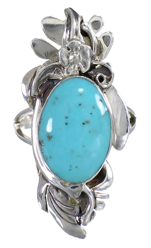 Southwest Sterling Silver Turquoise Flower Ring Size 6-1/2 YX79896